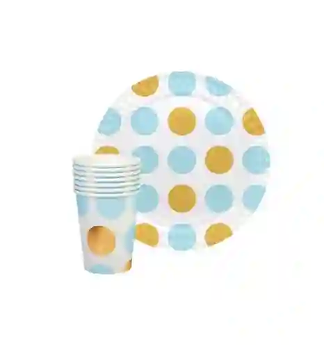 Juego Plato Y Vaso Puntos Azules