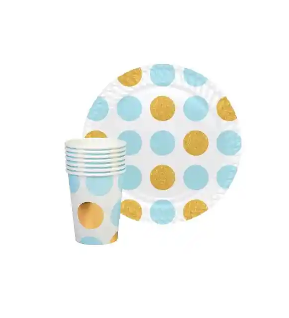 Juego Plato Y Vaso Puntos Azules