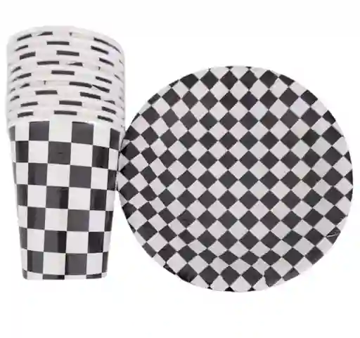 Juego Plato Y Vaso Cuadros Blancos Y Negros