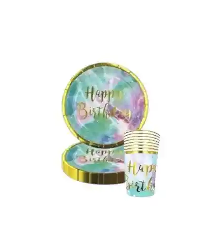 Juego Plato Y Vaso Colores Pastel