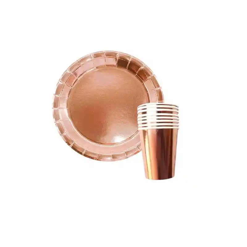 Plato Y Vaso Oro Rosa