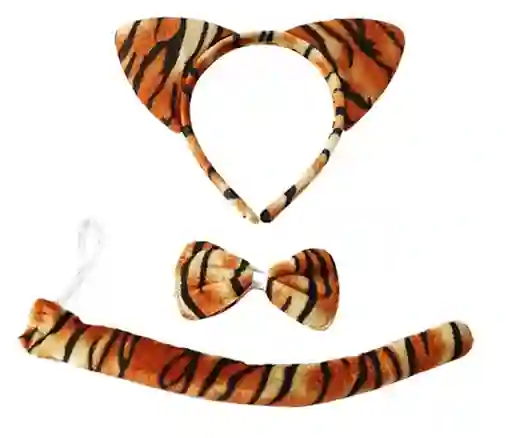 Kit Disfraz De Tigre, Diadema, Cola Y Corbatin - Halloween