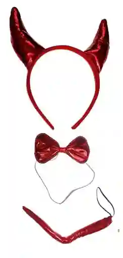 Kit Disfraz De Diabla Roja, Diadema, Cola Y Corbatin - Halloween