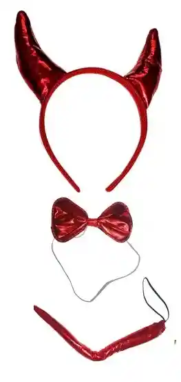 Kit Disfraz De Diabla Roja, Diadema, Cola Y Corbatin - Halloween