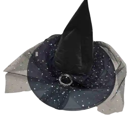 Sombrero De Bruja Con Velo, Negro - Halloween