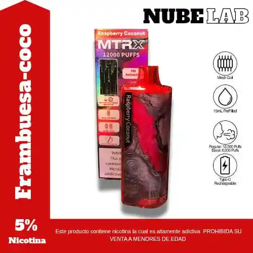 Vapeador Mtrx Frambuesa-coco 12k