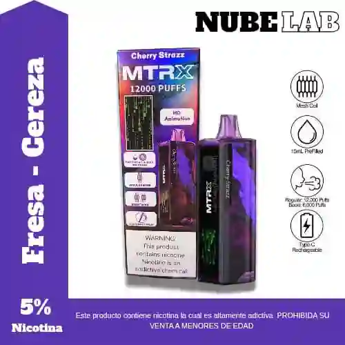 Vapeador Mtrx Fresa-cereza 12.000 Puffs Recargable
