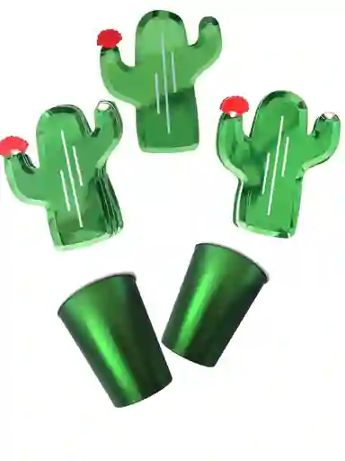 10 Platos Torta10 Vasos Desechables Fiesta Mexicana Cactus