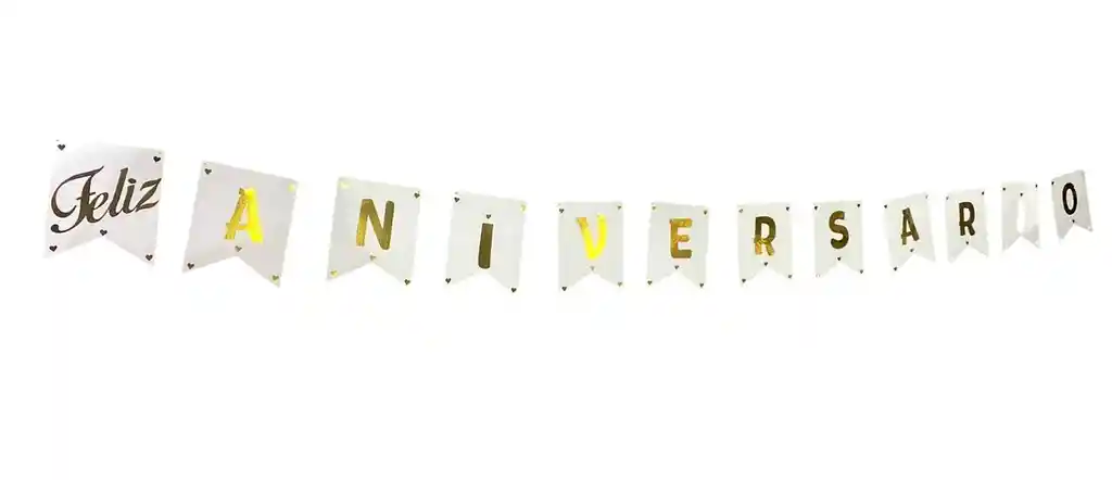 Feliz Aniversario Guirnalda Letrero En Carton Blanco Letras Doradas