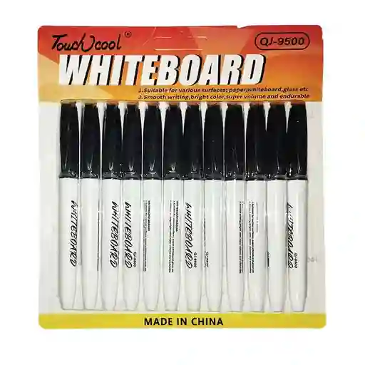 Marcador Borrable Negro Punta Fina Displey De 12