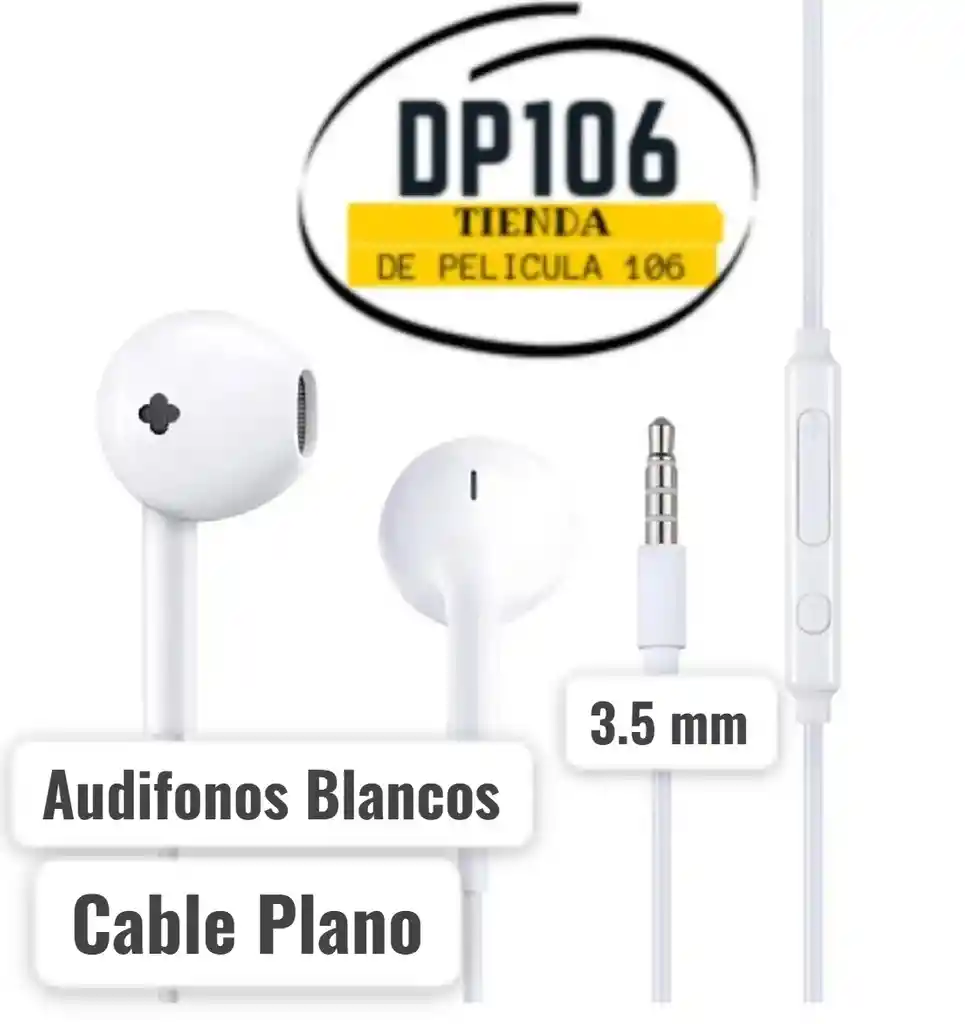 Audifonos Manos Libres Blancos Cable Plano