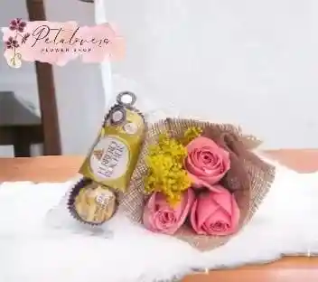 Flores Rosas Rosadas Y Chocolates Ferrero X3