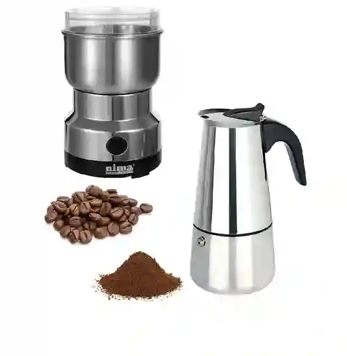 Molino De Café Electrico Y Cafetera Italiana 6 Tazas