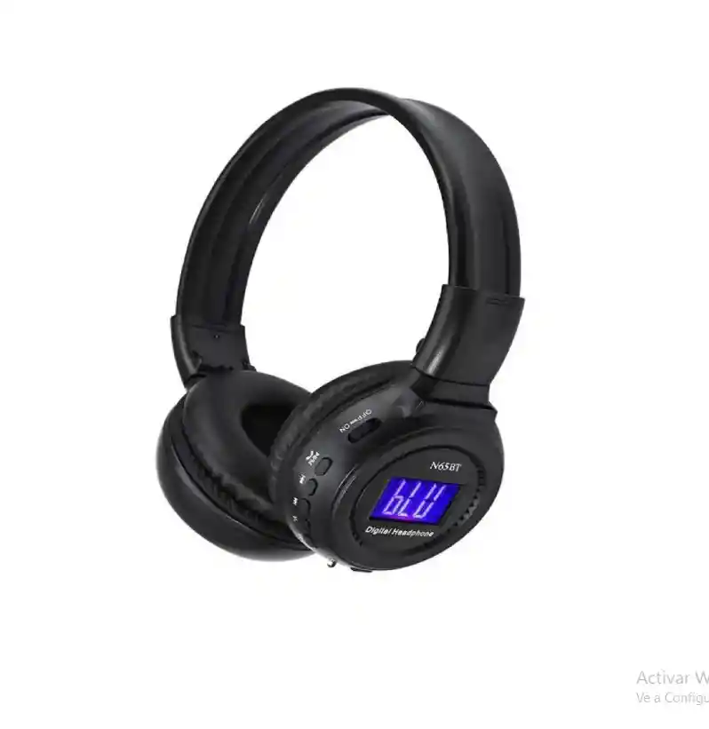 Negro/azul Sonido Potente Sin Cables! Audífonos N65bt Con Bluetooth 3.0, Pantalla Led, Radio Fm, Lector Micro Sd Y Entrada Auxiliar