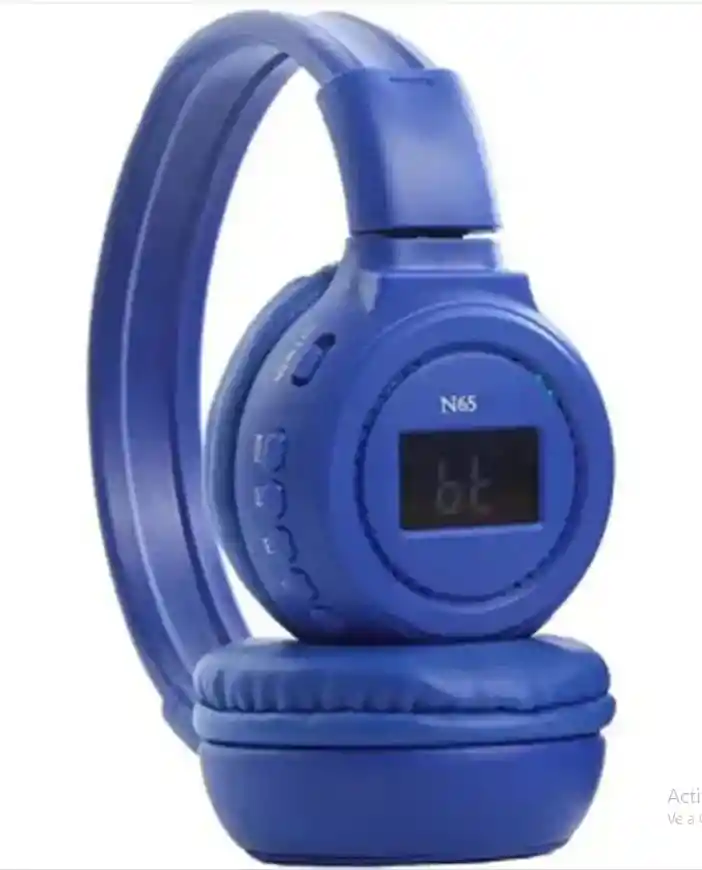 Negro/azul Sonido Potente Sin Cables! Audífonos N65bt Con Bluetooth 3.0, Pantalla Led, Radio Fm, Lector Micro Sd Y Entrada Auxiliar