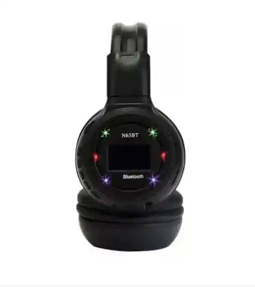 Negro/azul Sonido Potente Sin Cables! Audífonos N65bt Con Bluetooth 3.0, Pantalla Led, Radio Fm, Lector Micro Sd Y Entrada Auxiliar