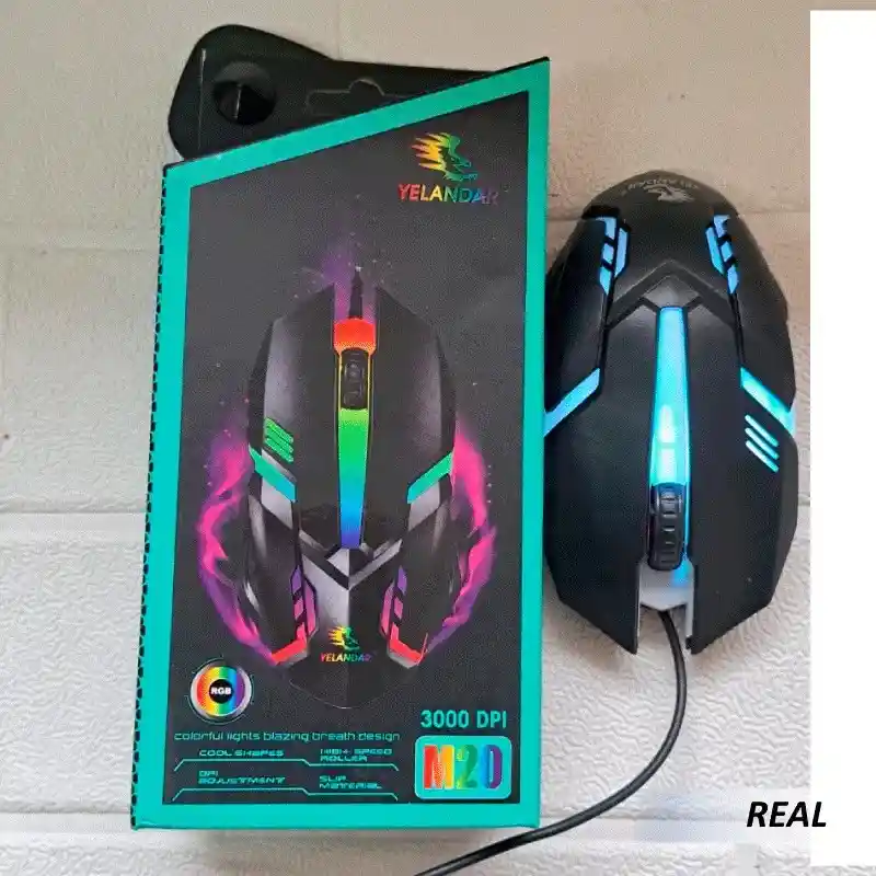 Mouse Gamer Óptico M20 Yelandar Con Luz Rgb, Cable Usb De 1.5m, 3000 Dpi Y Diseño Ergonómico Ideal Para Gamers Y Home Office