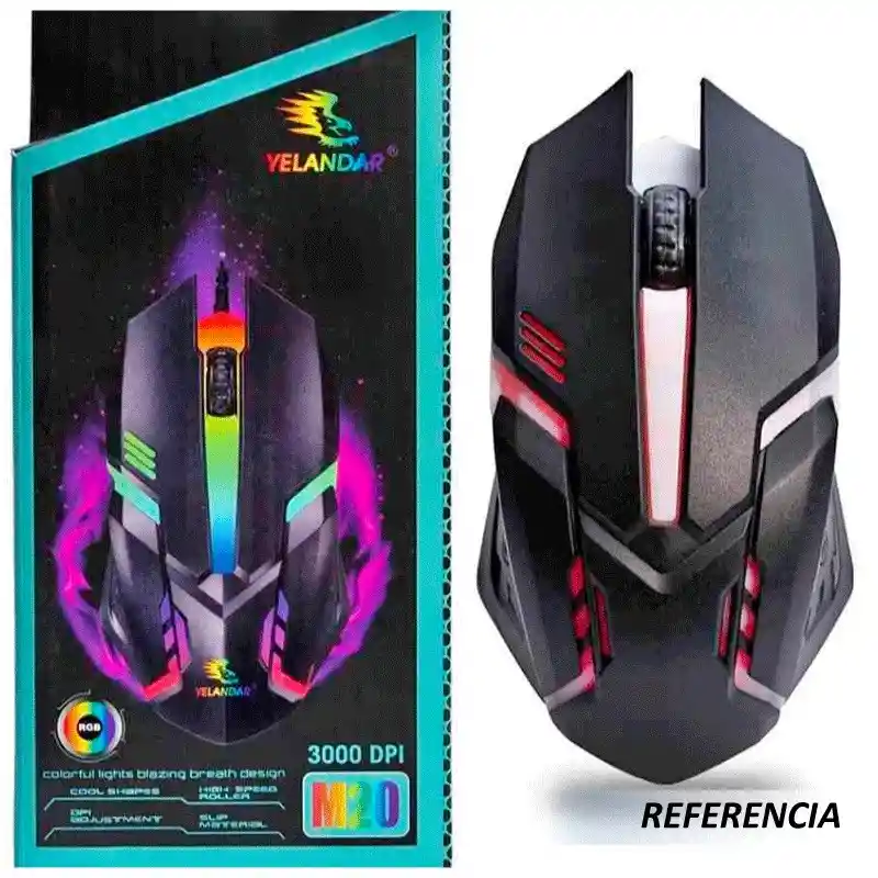 Mouse Gamer Óptico M20 Yelandar Con Luz Rgb, Cable Usb De 1.5m, 3000 Dpi Y Diseño Ergonómico Ideal Para Gamers Y Home Office