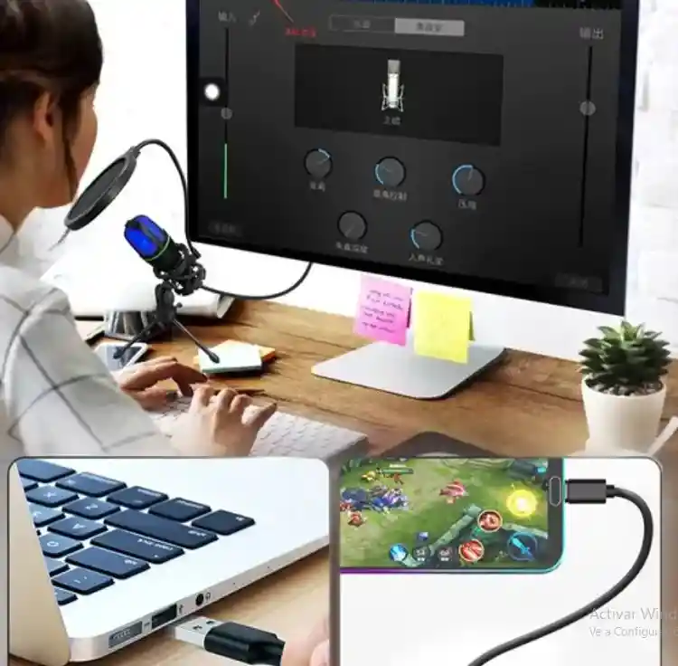 Micrófono Profesional Usb Condensador Sf-666r Con Iluminación Rgb, Soporte Estable, Filtro Antipop Y Plug & Play Para Gamers Y Streamers