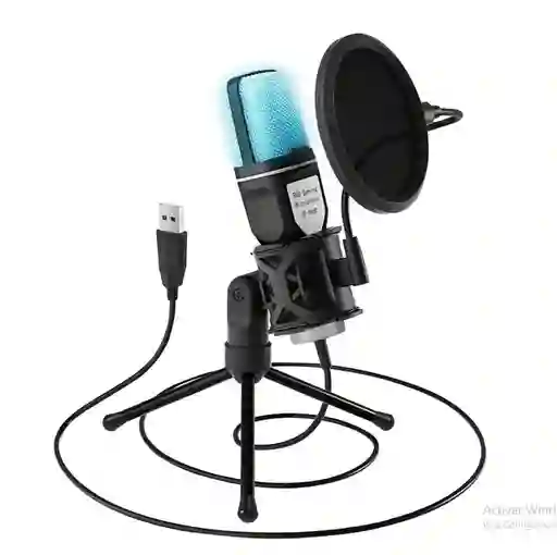 Micrófono Profesional Usb Condensador Sf-666r Con Iluminación Rgb, Soporte Estable, Filtro Antipop Y Plug & Play Para Gamers Y Streamers
