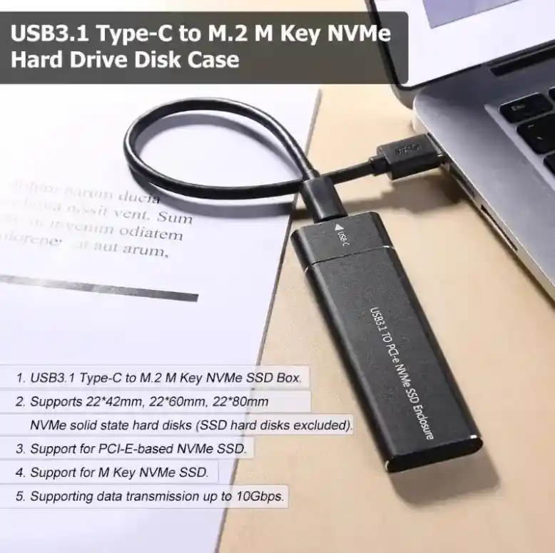 Caja Externa Case Ssd Disco Solido Usb 3.0 Nvme M.2 M2 Color Negro
