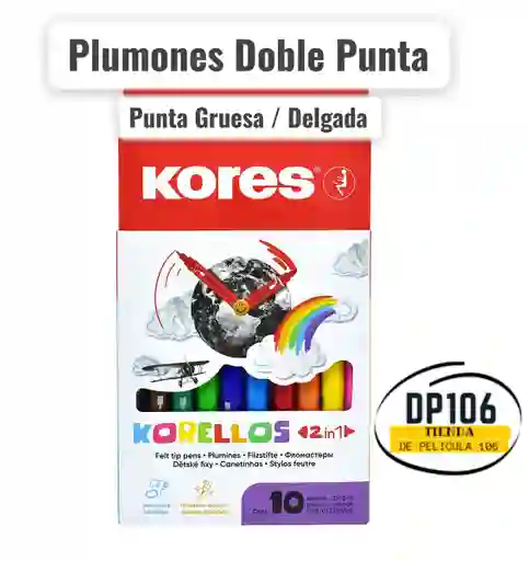 Plumones Doble Punta Kores 2 En 1 X 10 Marcadores