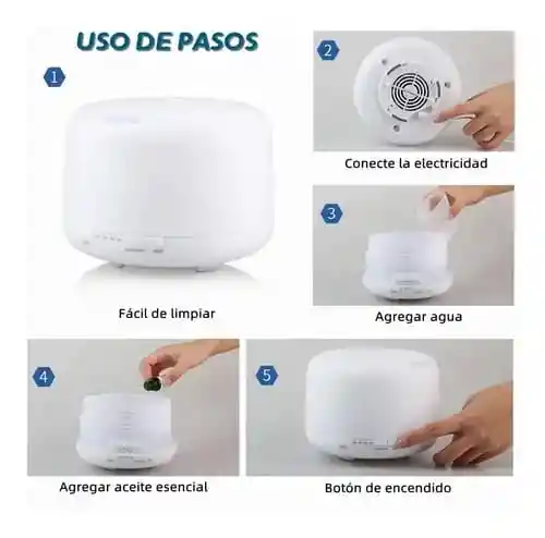 Humidificador Difusor De Aroma Grande 1000ml Con 7 Tonos Luz Led, Blanco Incluye 1 Esencia Hidrosoluble