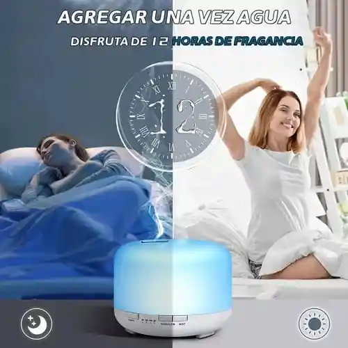 Humidificador Difusor De Aroma Grande 1000ml Con 7 Tonos Luz Led, Blanco Incluye 1 Esencia Hidrosoluble