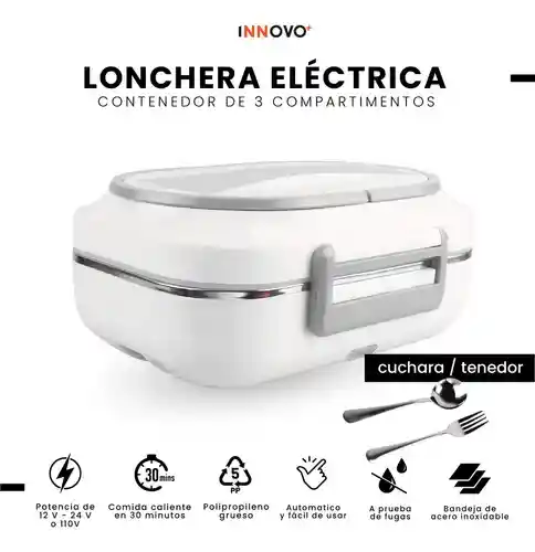 Lonchera Eléctrica Térmica 1.5l Cargador Para Carro Y Toma Corriente Calienta Comidas Portátil