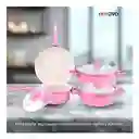 Juego De Ollas Con Tapa Vidrio Esmaltada Con Utensilios 13 Piezas Rosado