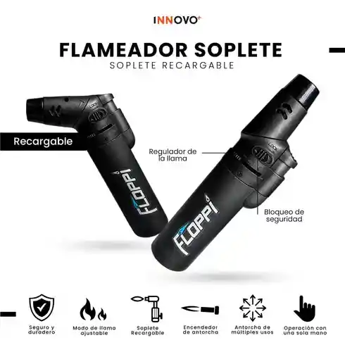 Flameador Encendedor Llama Graduable Soplete Con Recarga Camping Asados Multifuncional Floppi