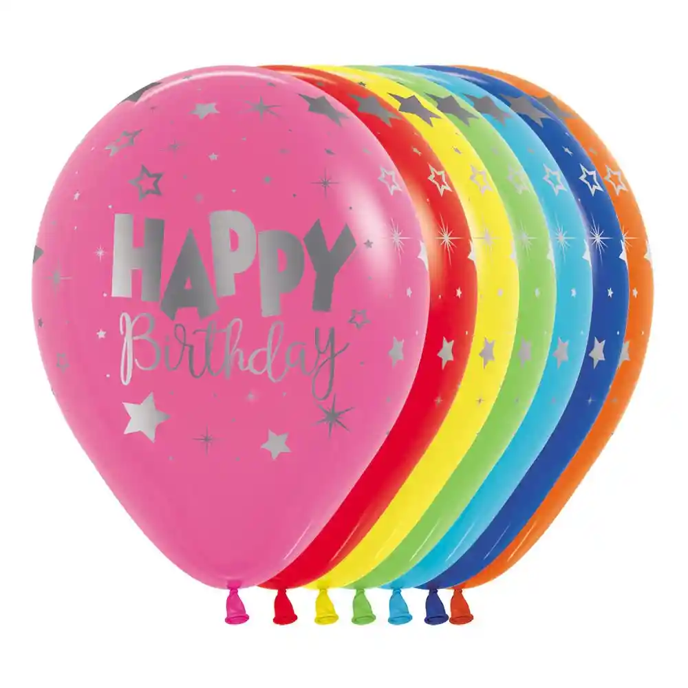 Globos Bombas Latex Redondo Fiesta R-12 X 12 Unidades Happy Birthday Metalink 2 Caras Infinity Sempertex