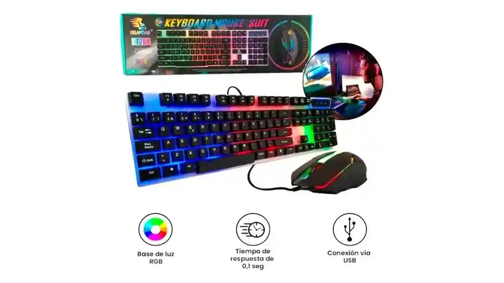 Kit Teclado Mouse Gamer Rgb Kt288 Iluminado Led Usb