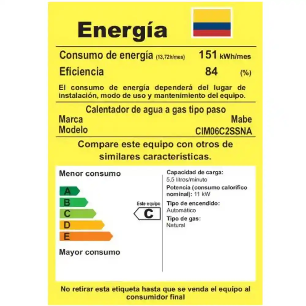 Calentador De Paso Tiro Natural 5.5 L Gris Mabe Cim06c2ssna