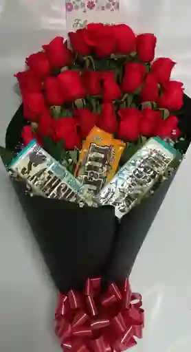 Bouquet/24 Rosas/3 Chocolates