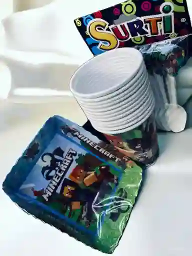 Set De Platos, Vasos Y Cucharas Con Diseño De Minecraft Para Fiestas Y Piñatas