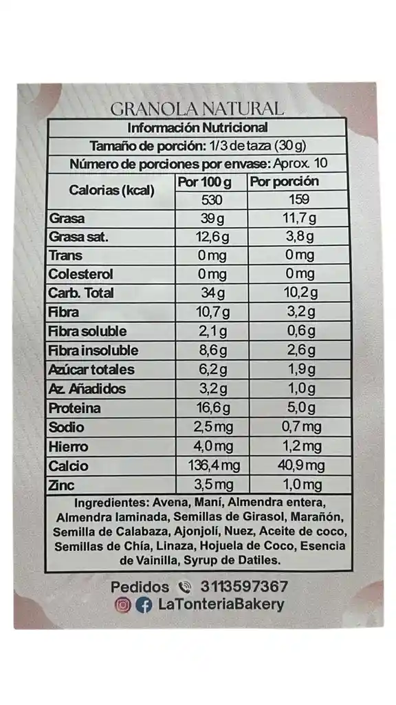 Granola Endulzada Con Syrup De Datiles