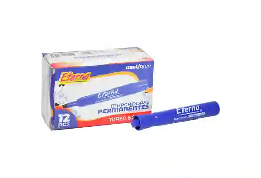 Marcador Permanente Punta Gruesa Color Azul Marca Eterna