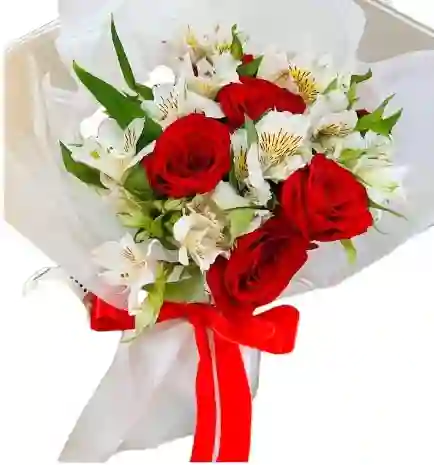 Bouquet De 4 Rosas Y Astromelias