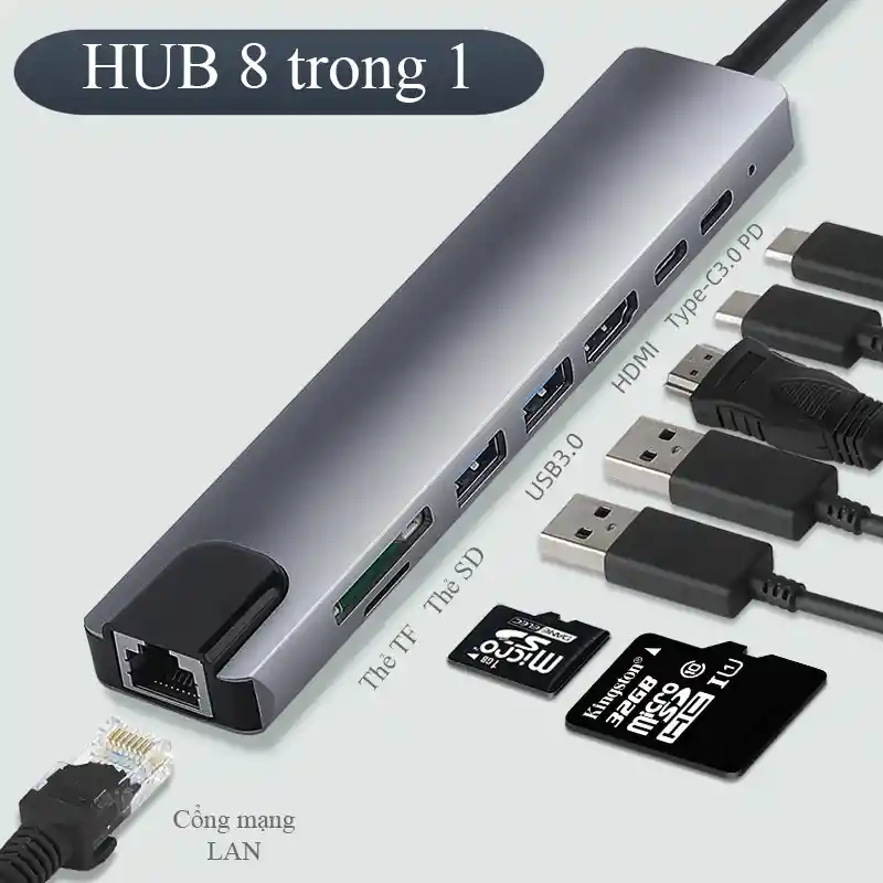 Adaptador Hub Usb-c 8 En 1 Multipuerto Aluminio Usb 3.0 Hdmi