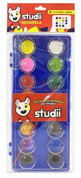 Acuarelas, 16 Colores, Con Pincel- Studii