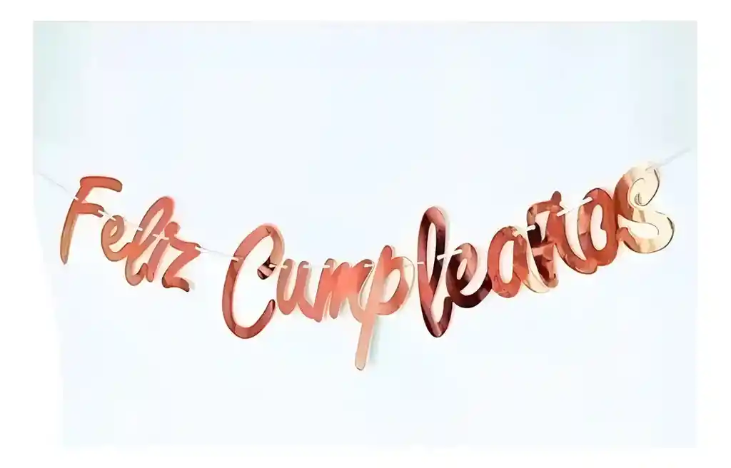 Feliz Cumpleaños Guirnalda Cursivo En Carton Oro Rosa