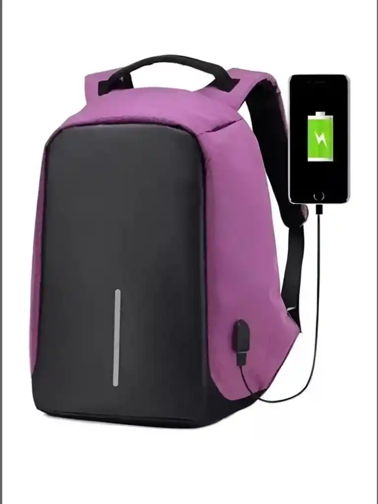 Morral Mochila Bolso Antirrobo Con Cargador Impermeable Morado