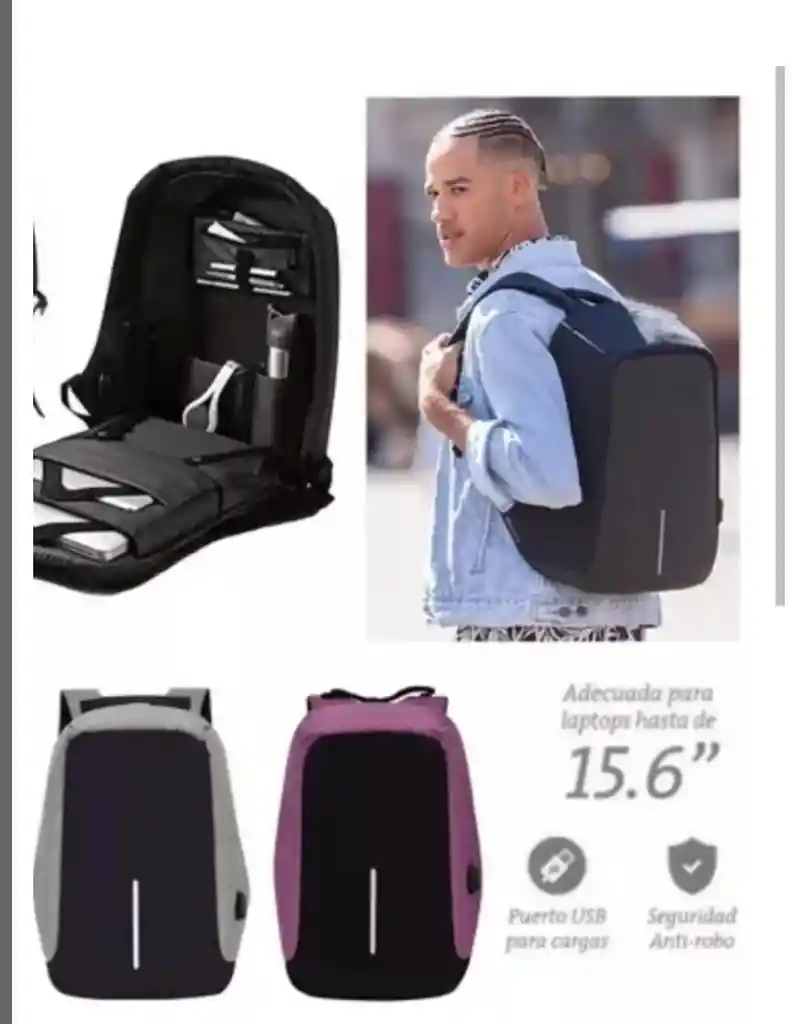 Morral Mochila Bolso Antirrobo Con Cargador Impermeable Morado
