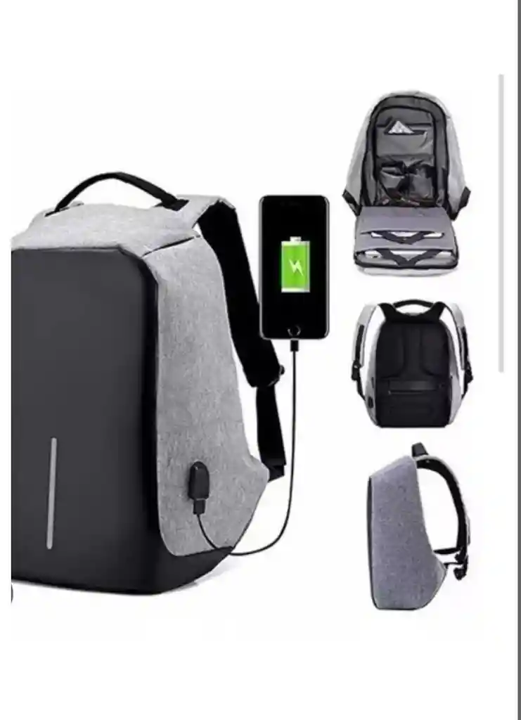 Morral Mochila Bolso Antirrobo Con Cargador Impermeable Gris