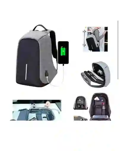 Morral Mochila Bolso Antirrobo Con Cargador Impermeable Gris