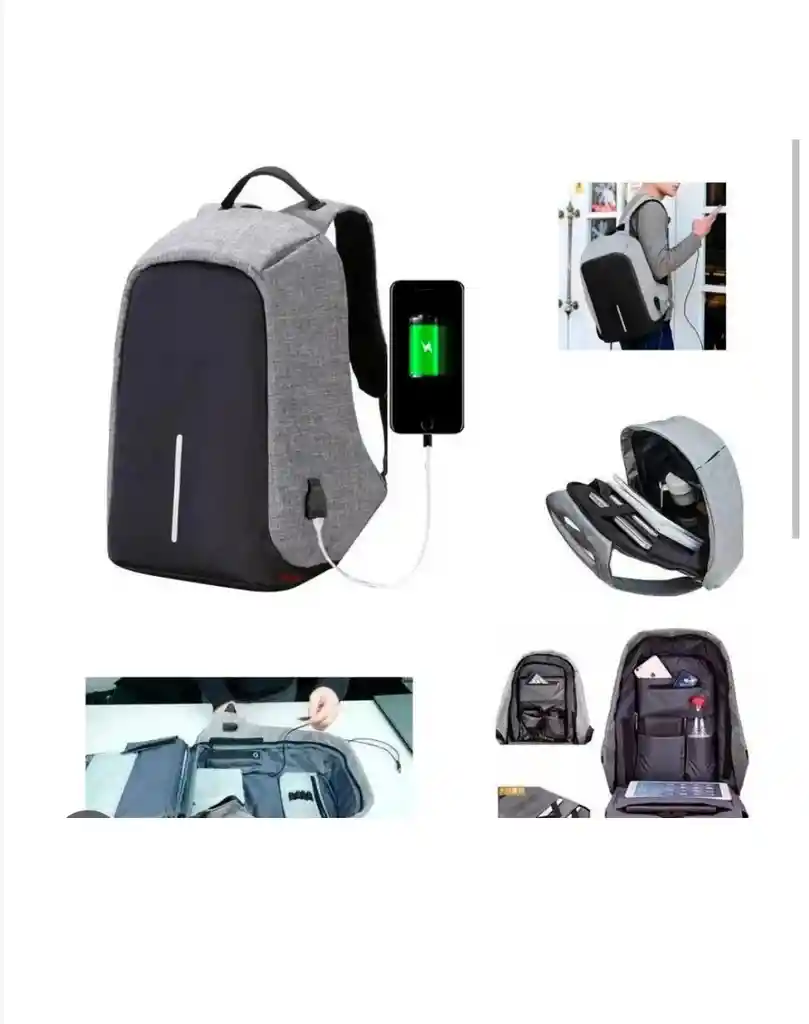 Morral Mochila Bolso Antirrobo Con Cargador Impermeable Gris