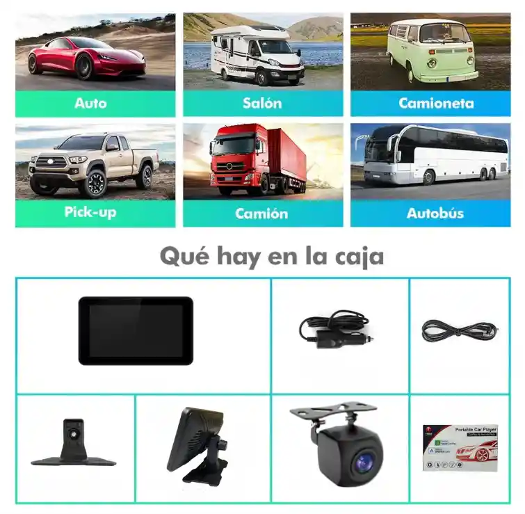Pantalla Portátil Hd Carplay De 7 Pulgadas, Vista Trasera Inversa, Navegación De Coche Para Conexión Usb Bluetooth