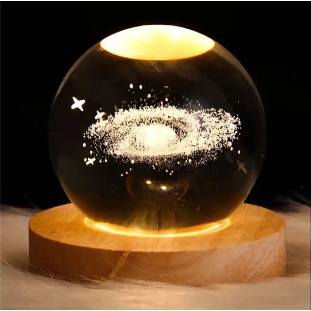 Lampara Esfera 3d Cristal Galaxias + Base De 8cm