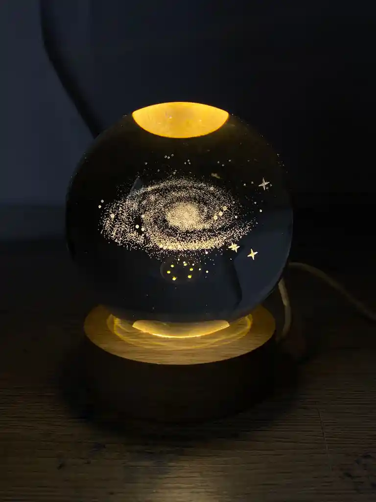 Lampara Esfera 3d Cristal Galaxias + Base De 8cm